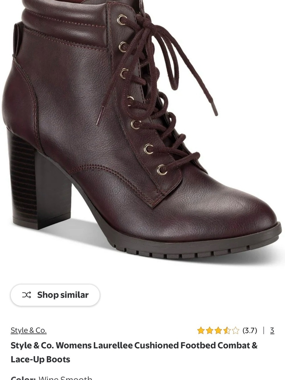 Style & Co. Womens Lace-Up Boots in Wine FREE SHIPPING